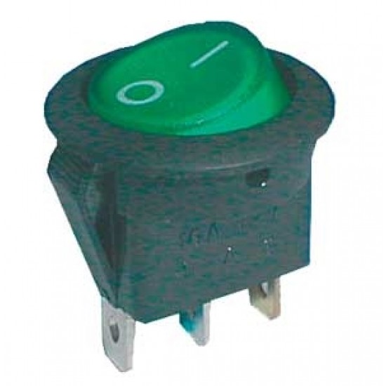 Prepínač kolískový kul. pros. 2pol. 3pin ON-OFF 16A 12VDC zelený