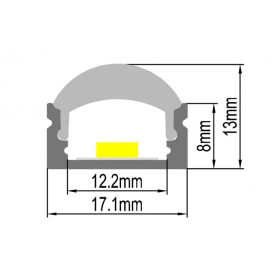 AL profil pre LED, AL60 + plexi (vypuklé) pre zapustenie 17,1x13mm, l=1m