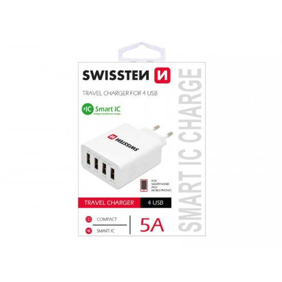 Adaptér sieťový SWISSTEN SMART 4x USB 5A POWER BIELY