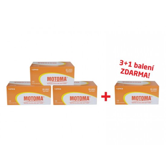 Balíček 3+1 Batéria D (R20) alkalická MOTOMA Ultra Alkaline (4 krabice 04270217)