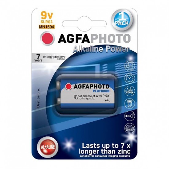 Batéria 6F22 (9V) alkalická AGFAPHOTO Power 1ks  blister