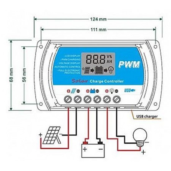 Solárny regulátor PWM RTD1220 12-24V/20A