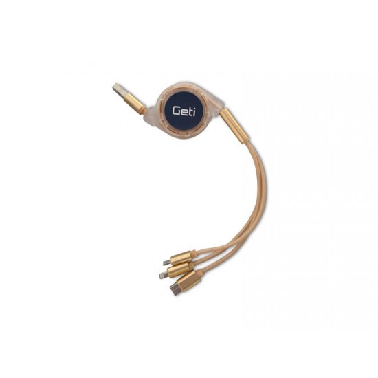 Kabel USB 3v1 samonavíjací Geti GCU 05 zlatý
