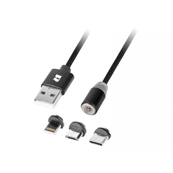 Kábel REBEL USB 3v1 magnetický čierny 1m
