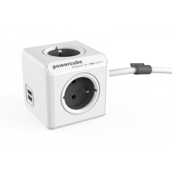 Zásuvka PowerCube EXTENDED USB s káblom 3m šedá