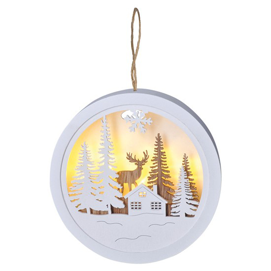 LED dekoratívne obrázok, les, chata, jeleň, guľatý, 2x AA 1V223-A