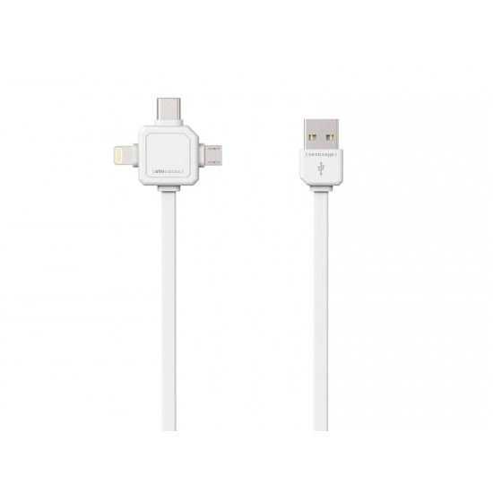 Kábel USB - MICRO USB / USB C-TYPE / LIGHTNING PowerCube biely
